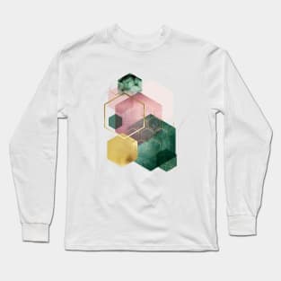 Emerald Green and Pink Geo No 3 Long Sleeve T-Shirt